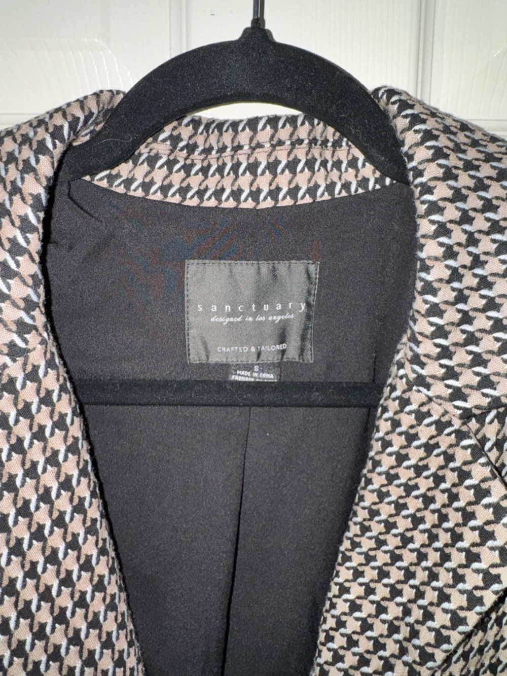 Sanctuary Black & White Houndstooth Single-Button Blazer Coat - Picture 2 of 3